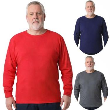 Imagem de Kit 3 Camisas Masculina Manga Longa Plus Size Malha Fria - Genérico, G