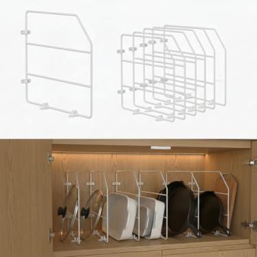 Imagem de Conjunto organizador de assadeira com 6 divisórias verticais de 43 x 33 cm para armários de cozinha, divisória de armário de metal branco, armazenamento de arame de metal para panelas, assadeiras e