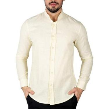 Imagem de Camisa Linho Masculina Gola Padre Amarela-Masculino