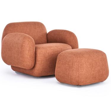 Imagem de Poltrona Decorativa Orgânica Para Sala Living com Puff Valley P07 Linho Tramado Terracota - Lyam Decor