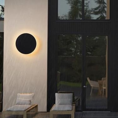 Imagem de GZZBMY Lâmpadas de Parede LED Externas IP65 Impermeável Metal Alumínio Iluminação de Parede Moderna Minimalista Arandela Redonda Interior/Exterior para Jardins Corredor Terraço Varanda (Luz Quente