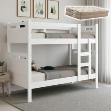 Imagem de Beliche Jaspe Completa Estrutura Robusta Acompanha Dois Colchões D33 Ideal Para Dormir Com Conforto Segurança e Excelente Aproveitamento de Espaço (Branco)