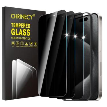 Imagem de CHRINECY Pacote com 3 protetores de tela de privacidade compatíveis com iPhone 15 Pro Max, película de vidro temperado anti-espião com ferramenta de fácil instalação, antiarranhões, compatível com