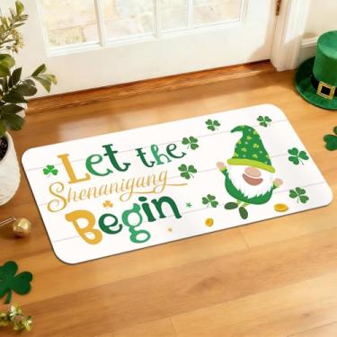 Imagem de Tapete de porta de boas-vindas do Dia de São Patrício 43 x 73 cm, tapete de porta da sorte trevo verde para porta da frente, tapete de entrada antiderrapante de baixo perfil interno e externo