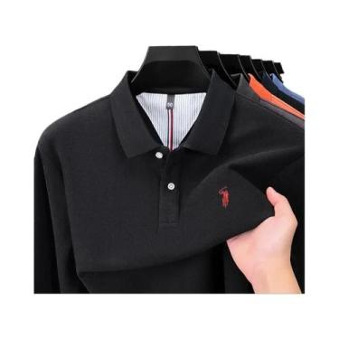 Imagem de Camisa Polo Masculina De Manga Longa 100% Algodão Puro, Marca De Desig
