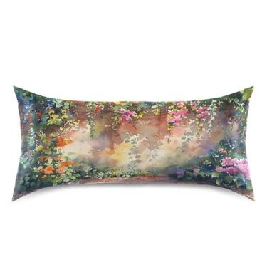 Imagem de xigua Fronha de cetim com pintura em aquarela para cabelo e pele, lavável à máquina, antiderrapante, refrescante, fronha de cama king size com fecho de envelope, 50,8 cm x 101,6 cm