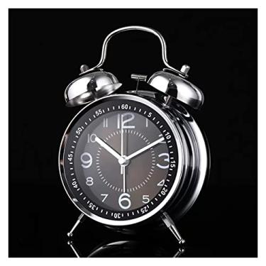 Imagem de Despertador para quarto, despertador duplo de 10 cm, despertador alto com luz de fundo para quarto, relógio de mesa operado por bateria (preto)
