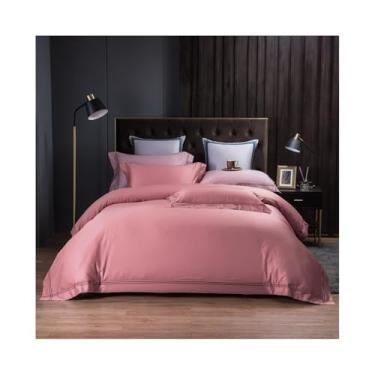 Imagem de Conjunto de capa de edredom bordado de luxo 4 peças nórdico cor sólida macio algodão amigo da pele (vermelho, tamanho king 4 peças)