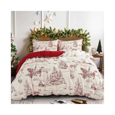Imagem de x3anggyt5 Conjunto de capa de edredom com 3 peças de decoração de Natal, capa de edredom de microfibra macia e confortável reversível e 2 fronhas (casal (200 x 230 cm))