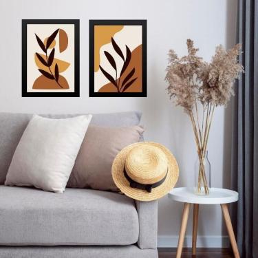 Imagem de Kit 2 Quadros Sala Gravuras Folhas Boho 24X18Cm