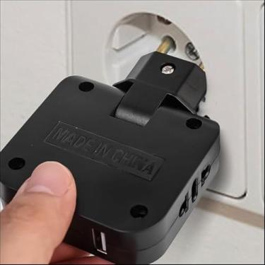 Imagem de Adaptador Tomada Benjamin Articulado Bivolt com Duas Entradas USB, Conecta 4 Dispositivos Simultaneamente, Compatível até 220V (PRETO)