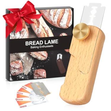 Imagem de HHZPAEK Ferramenta de pontuação magnética de massa de madeira, ferramenta de pontuação de massa de fermento feita à mão para assar pão de fermento com 5 lâminas de barbear