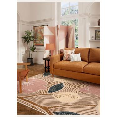 Imagem de Warmstar Tapete de área 6 × 9 para sala de estar, tapete lavável rosa neutro antiderrapante, estampa floral abstrata, tapete de lã baixa de lã sintética para sala de estar, quarto, sala de jantar