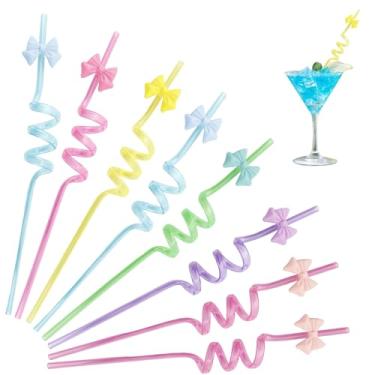 Imagem de 8 peças de canudos reutilizáveis para festa, lembrancinhas de festa com laço colorido, canudos reutilizáveis para decorações de festa de aniversário, suprimentos de festa festiva, presentes divertidos