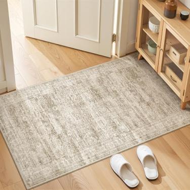 Imagem de Restydon Tapete lavável 5 x 10 cm para banheiro, tapete de entrada macio para lavanderia, cozinha, corredor abstrato vintage para quarto, tapete de porta antiderrapante para entrada interna (5 x 10 cm