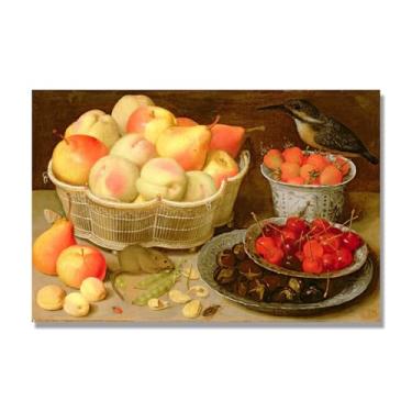 Imagem de NHLDZYH Decoração para cozinha - quadro vintage de ainda vida com frutas - réplica de óleo em tela - estilo campestre e aconchegante. C10. 70 x 105 cm. Apenas tela