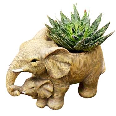 Imagem de YXCQHZM Elefante vaso de flores decoração plantas vasos de flores decoração de jardim estátua resina animal decoração figuras para decoração de casa escritório varanda