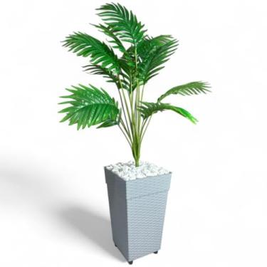 Imagem de Planta Artificial Palmeira com Vaso Rattan - Enfeite Versátil para Decoração de Casa, Sala e Escritório (Vaso Cinza)