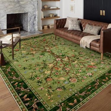 Imagem de TANVILL Tapete de área verde 10 x 15 cm, lavável na máquina, antiderrapante, boêmio, floral, botânico, macio, macio, tapete pequeno para sala de estar, quarto, sala de jantar