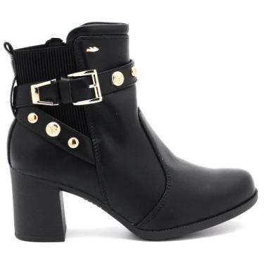 Imagem de Bota Dakota Cano Curto Salto Bloco Tira Brilho DA971, Preto, 35