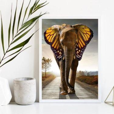 Imagem de Quadro Decorativo Elefante Asas Borboleta 24X18Cm Moldura
