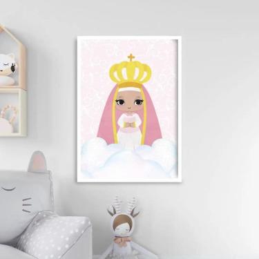 Imagem de Quadro Nossa Senhora Aparecida Baby Rosa 33x24 Vidro Branca