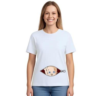 Imagem de Camiseta Bebê Na Barriga Zíper Grávida Personalizada - Use P4, Branco,