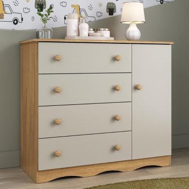 Imagem de Cômoda Infantil 95cm 1 Porta E 4 Gavetas Realeza Multimóveis Mp4454 Madeiradooff White