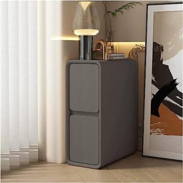 Imagem de Mesas de cabeceira, mesa de cabeceira, 2 gavetas, mesa de cabeceira com economia de espaço, mesas laterais de madeira ultra estreitas, armário de cabeceira para sala de estar, quarto, escritório