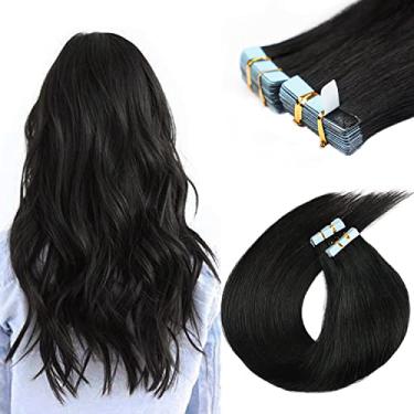 Imagem de Extensões de cabelo humano com fita adesiva de 55,88 cm, fita reta invisível, extensões de cabelo para mulheres, 20 peças/50 g, trama de pele sem costura, #1B, fita de extensão de cabelo preto natural