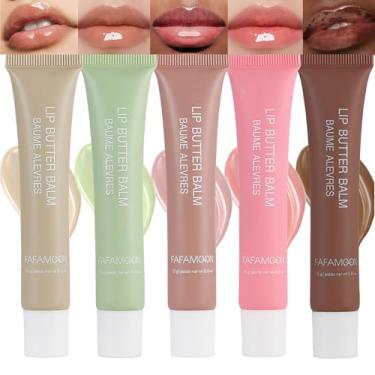 Imagem de Conjunto de 5 unidades de bálsamo labial brilhante, ultra-hidratante, hidratação instantânea e brilho labial, hidratante de longa duração, protetor labial não pegajoso, suaviza os lábios secos e