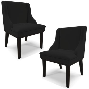 Imagem de Kit 2 Poltronas Decorativas Base Fixa de Madeira Firenze Linho Preto - Gran Belo