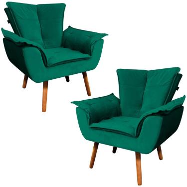 Imagem de Kit 2 Poltronas Decorativas Pés Palito Charger Veludo Verde - Gran Belo