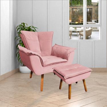 Imagem de Poltrona Decorativa Pés Palito Charger Veludo Rosê - Gran Belo