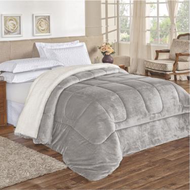 Imagem de Edredom Insinuante Casal Padrão Dupla Face Sherpa Toque Lã Carneiro - Cinza