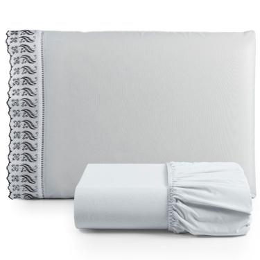 Imagem de Jogo de Lençol Lese Percal 180 Fios Solteiro  2 Peças Barato - Cinza