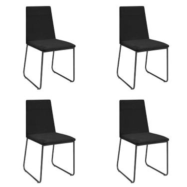 Imagem de Kit 4 Cadeiras De Jantar Cozinha Industrial Lexa Veludo Élpis Móveis Preto Preta
