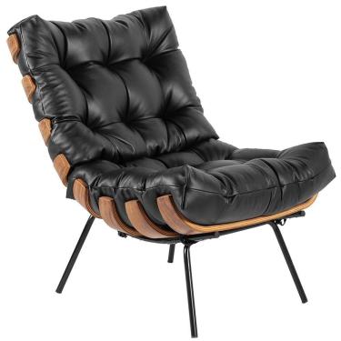 Imagem de Poltrona Decorativa Sala De Estar Costela L04 Couro Preto