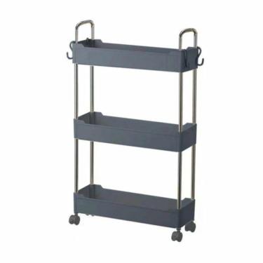 Imagem de Prateleira Cinza Multiuso Com 3 Andares Com Rodinhas 360°