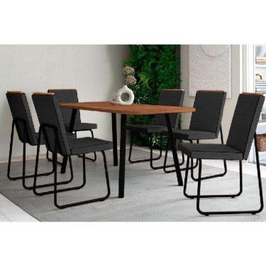Imagem de Sala De Jantar Completa Stellar 1597 Aço C- Tampo Madeirado 160x90cm E 6 Cadeiras Lira Preto-nogal - Preto-grafite - Preto - Carraro