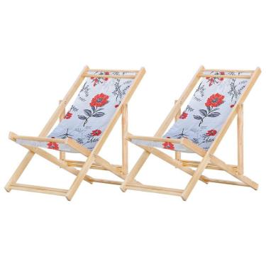 Imagem de Kit 2 Cadeira Espreguiçadeira Dobrável S-b-cinza Floral
