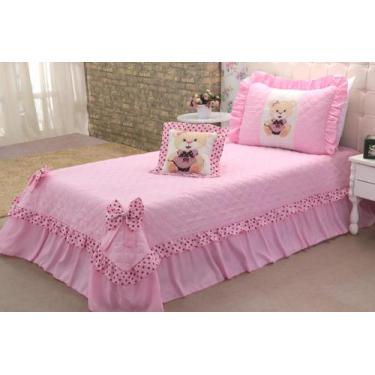 Imagem de SOLTEIRO Cobre Leito Colcha Ursinha Lilás e Rosa Menina Infantil Exclu