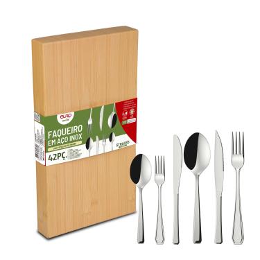 Imagem de Faqueiro Euro Home Strauss Classic FQM42C 42 Peças Aço Inox Cabo Decorado Serve 6 Pessoas