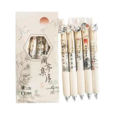 Imagem de Caneta Gel De Tinta Preta Com Grip Macio 0,5mm Estilo Chinês 5 Peças F