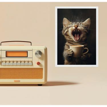 Imagem de Quadro Decorativo Café - Gatinho Com Sono 45X34Cm - Vidro