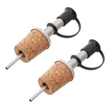 Imagem de Kit 2 Bicos Dosador em Inox Com Rolha e Tampa para Garrafas Azeite Cer