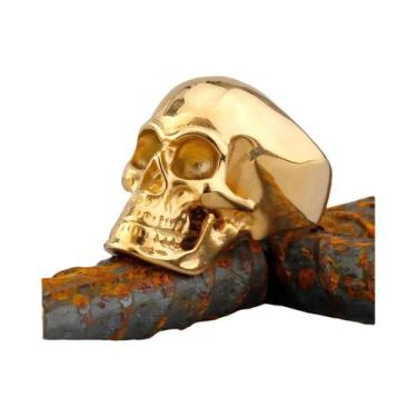 Imagem de Anel Gótico Masculino De Caveira Em Aço Inoxidável Dourado - Joia Punk
