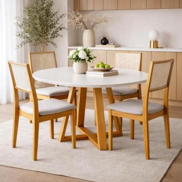 Imagem de Mesa de Jantar para 4 Lugares Redonda Pés Madeira Maciça Tampo Mdf e v
