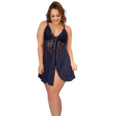 Imagem de Camisola Plus Size Curta Romantic Renda Sem Bojo - Vekyo, Marinho, G