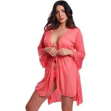Imagem de Saída De Praia Vih Triny De Ponta Chemise Feminino Moda Verão Rosa-Feminino